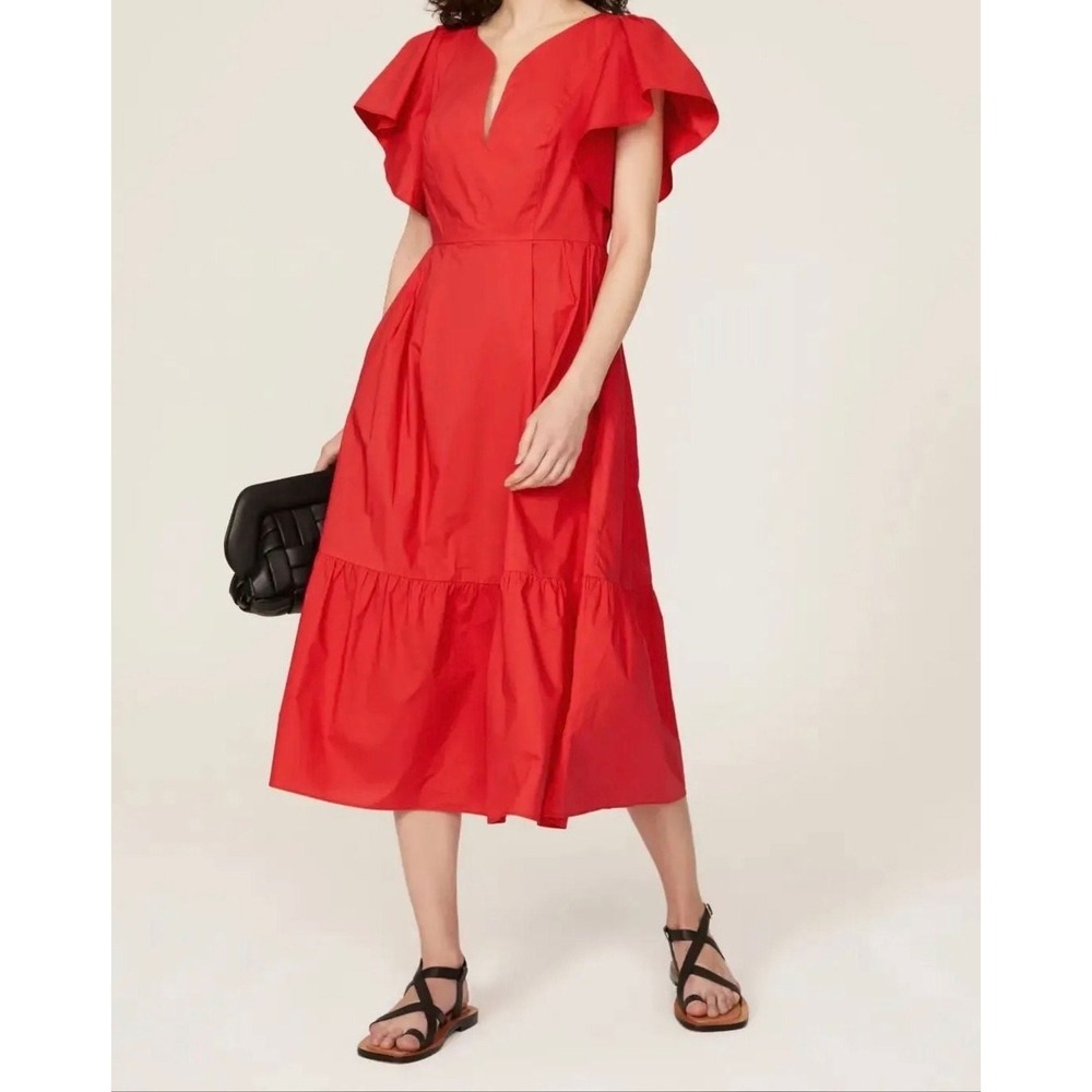 Marissa Webb Collective V-Neck Flutter Sleeve Midi Dress Red Size 10